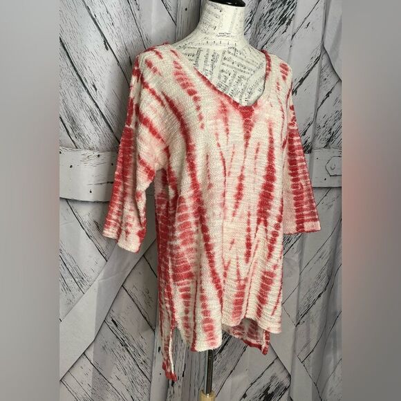 XCVI Anthropologie tie dye tunic high/low red white Small - Picture 2 of 6